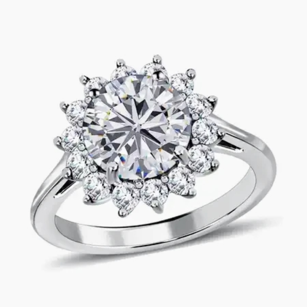 Moissanite Sunburst Ring Platinum Over Sterling Silver Concave Cut 2.25 ctw